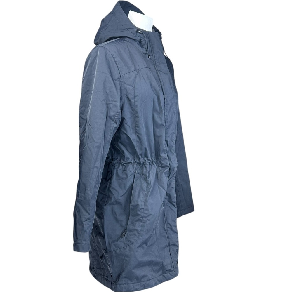L.L Bean Winter Warmer Coat M Navy Flannel Quilted Hood Water Resistant - Picture 3 of 16